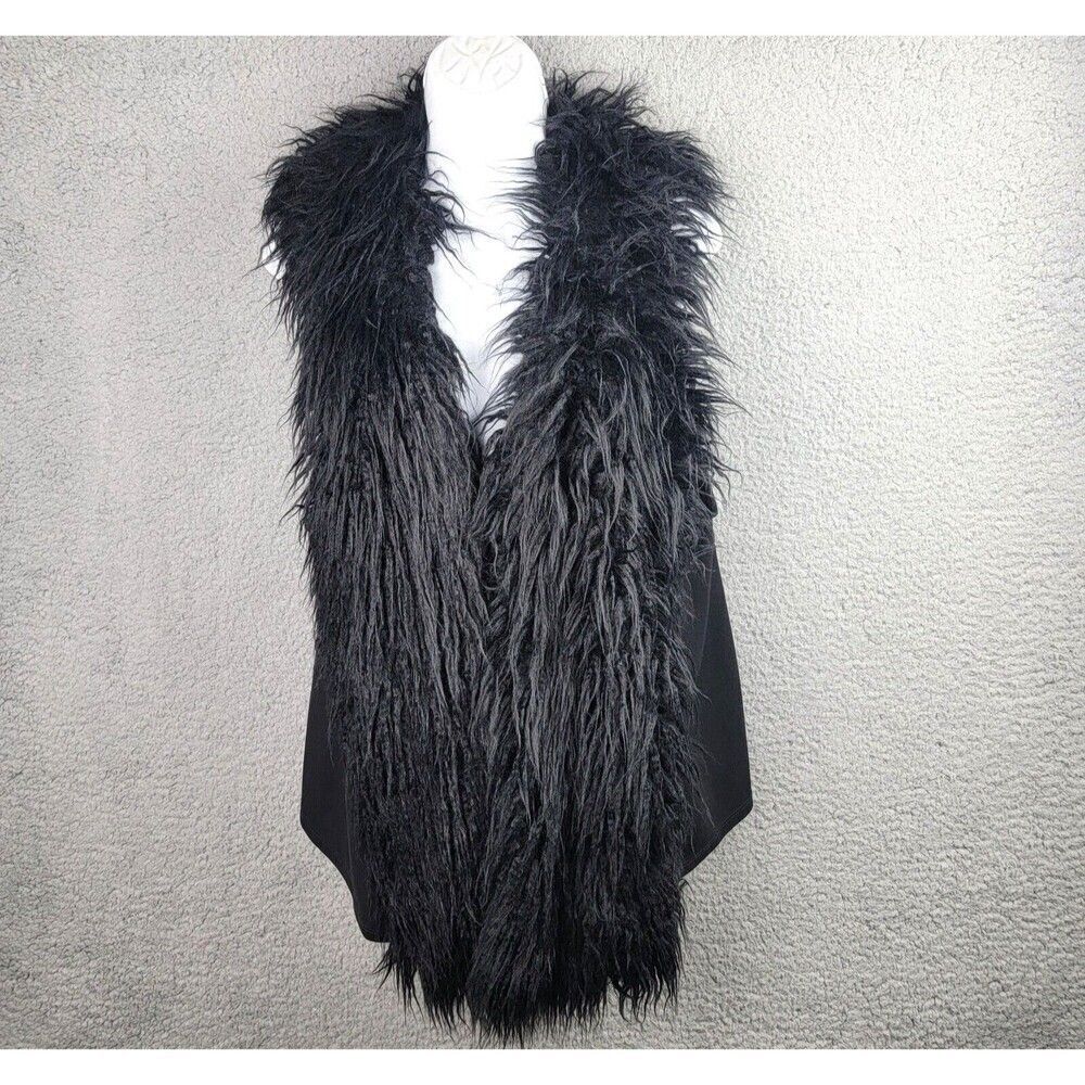 CAbi Women’s Infinite Vest Medium Faux Fur Open Front Black Style 929 Mob Wife